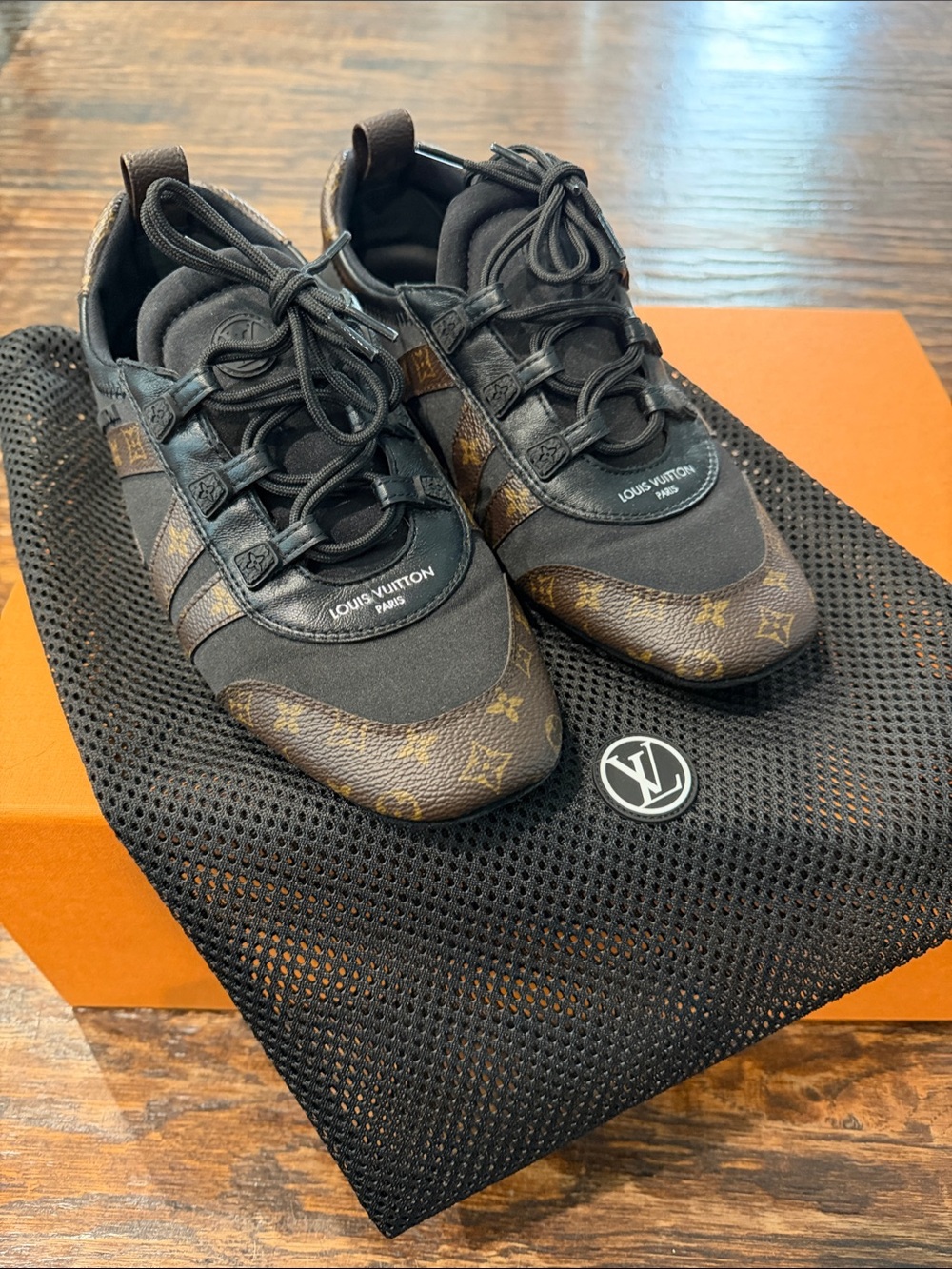 Authentic Louis Vuitton Brown & Black Monogram Women’s Low-Top Sneakerina